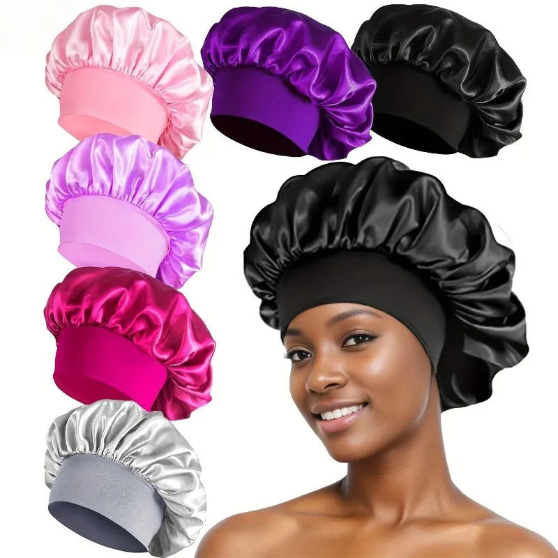 Silk Satin Sleep Bonnet – Wide Soft Band for Curly Hair