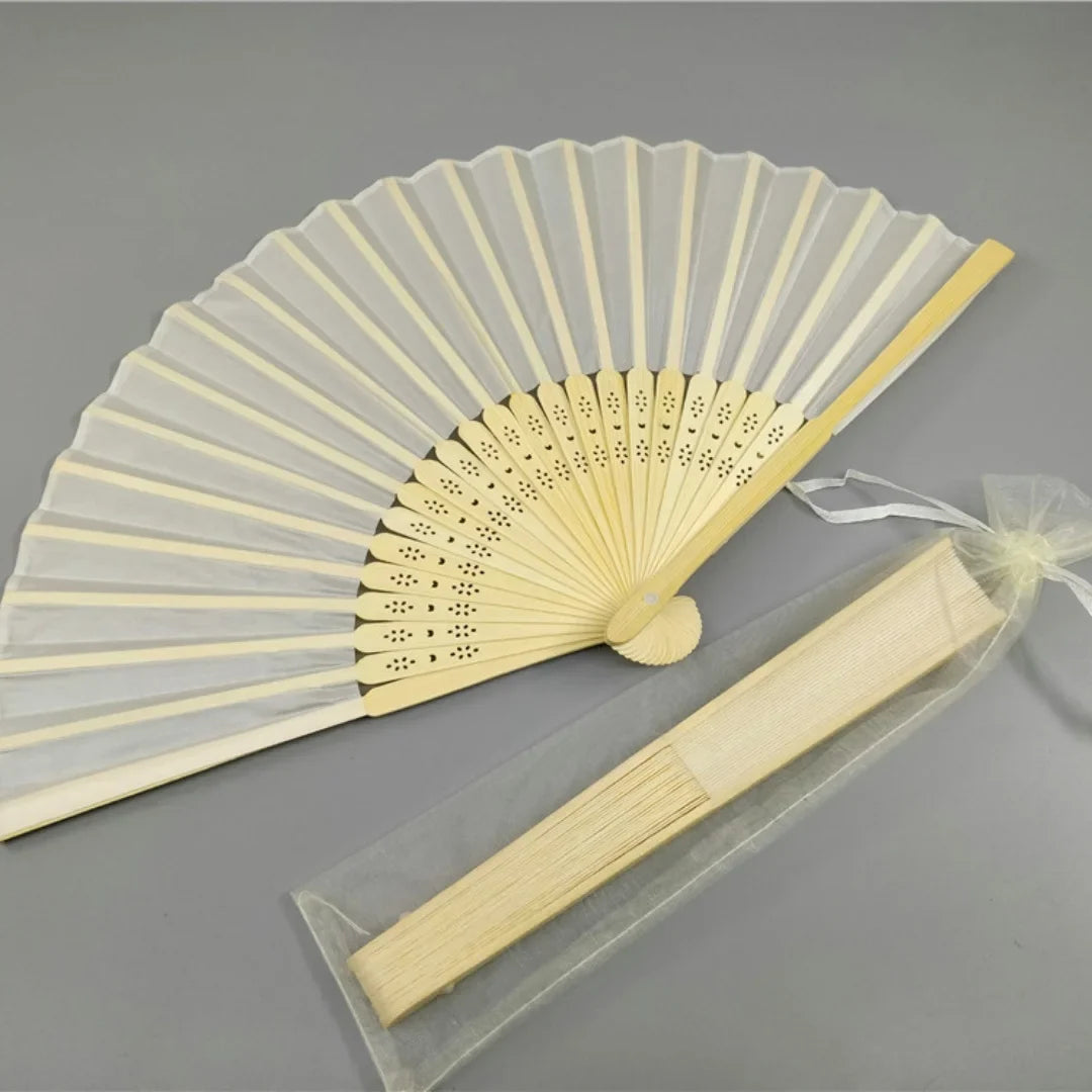 Hand Folding Fan Organza Bag Bridal Shower Kids Christestening Favors