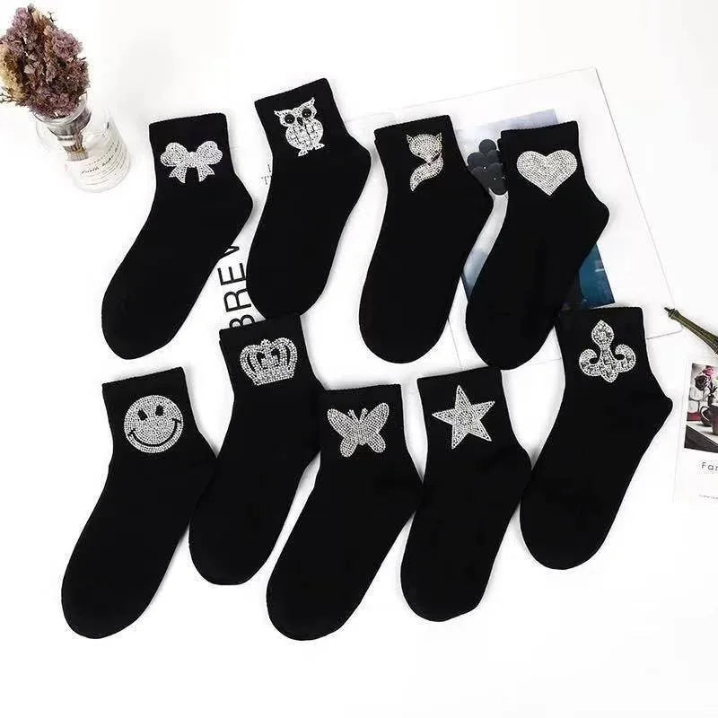 Rhinestone Sparkling Low Cut Socks | Cute Cartoon Animal Women