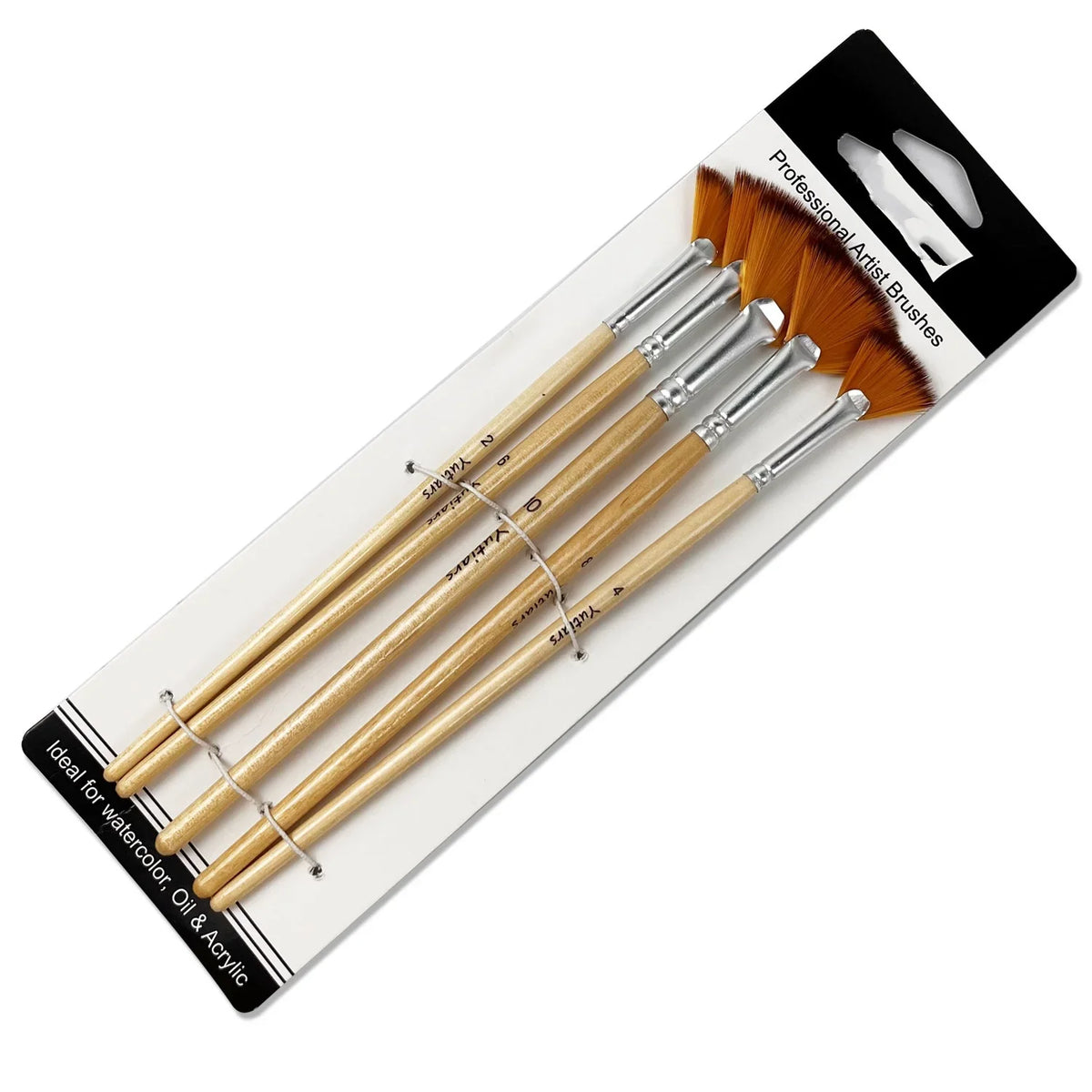 Professional 5-Piece Fan Brush Nylon Bristles Acrylic Watercolor