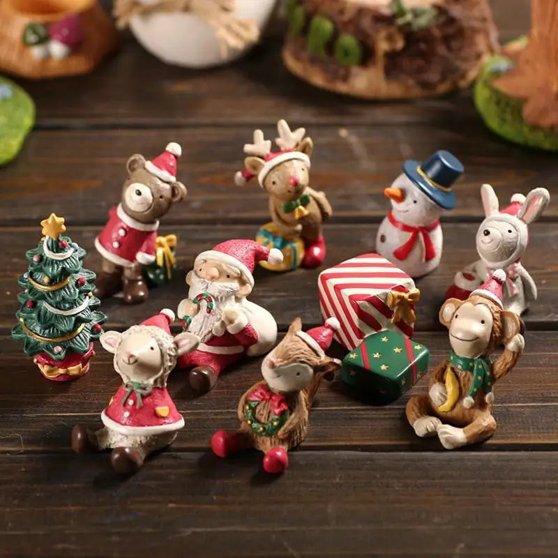 Christmas Cartoon Animal Ornaments Santa Claus Reindeer Resin Crafts