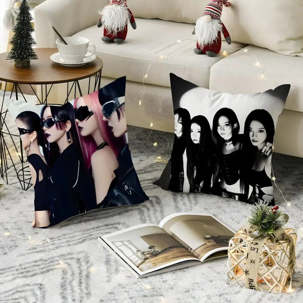 Kpop Aespa Whiplash Linen Cushion Cover | Hidden Zipper Pillowcase