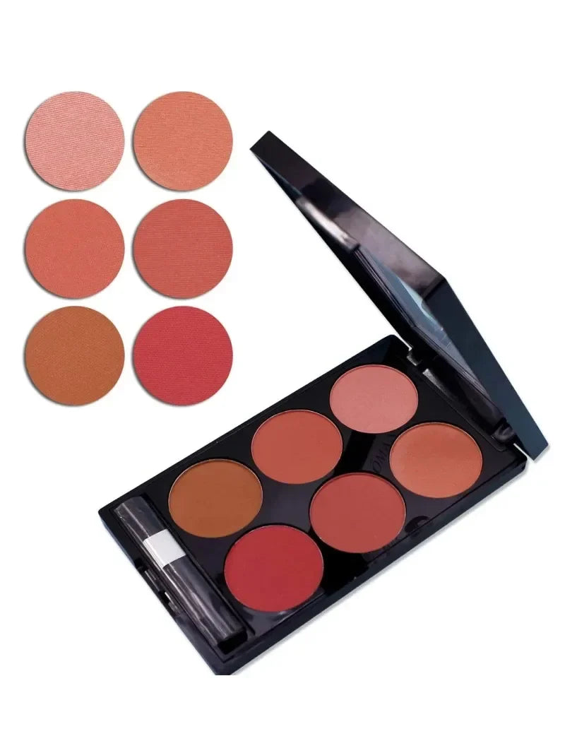6-Color Blush & Contour Palette – Pearlescent & Matte Powder