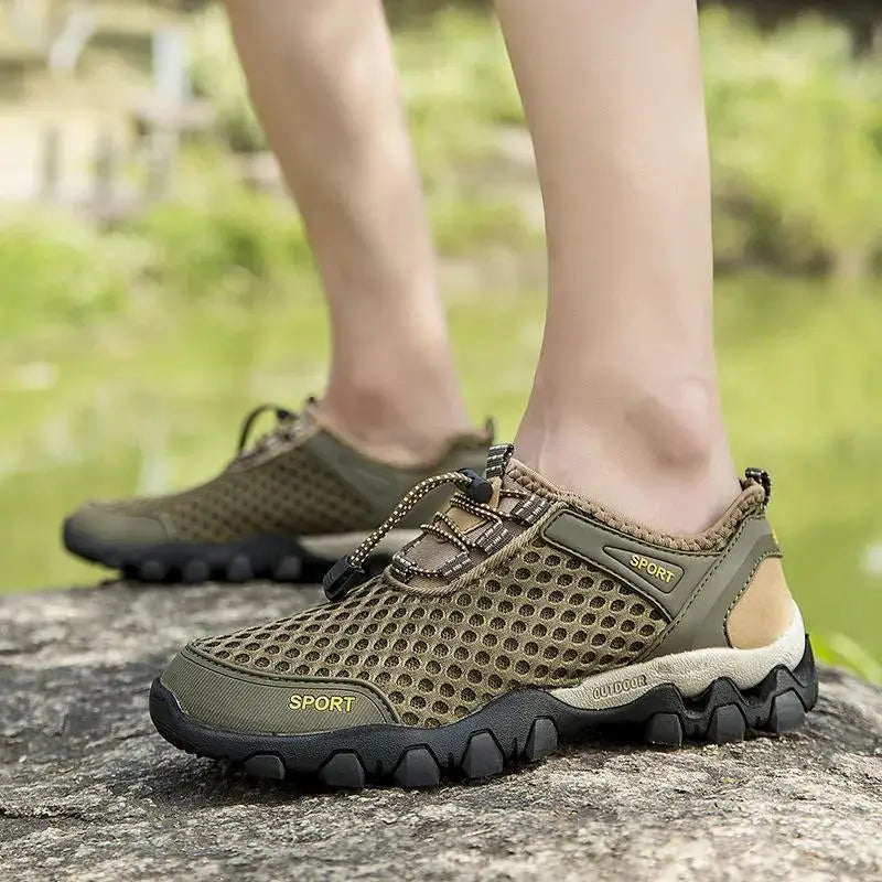 Men's Breathable Mesh Sneakers – Casual Lace-Up Hiking Shoes