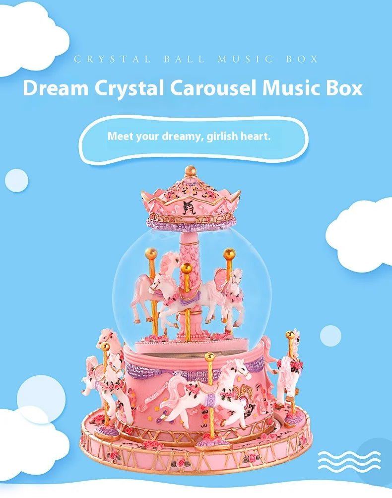 European-style Painted Crystal Ball Music Box Resin Carousel