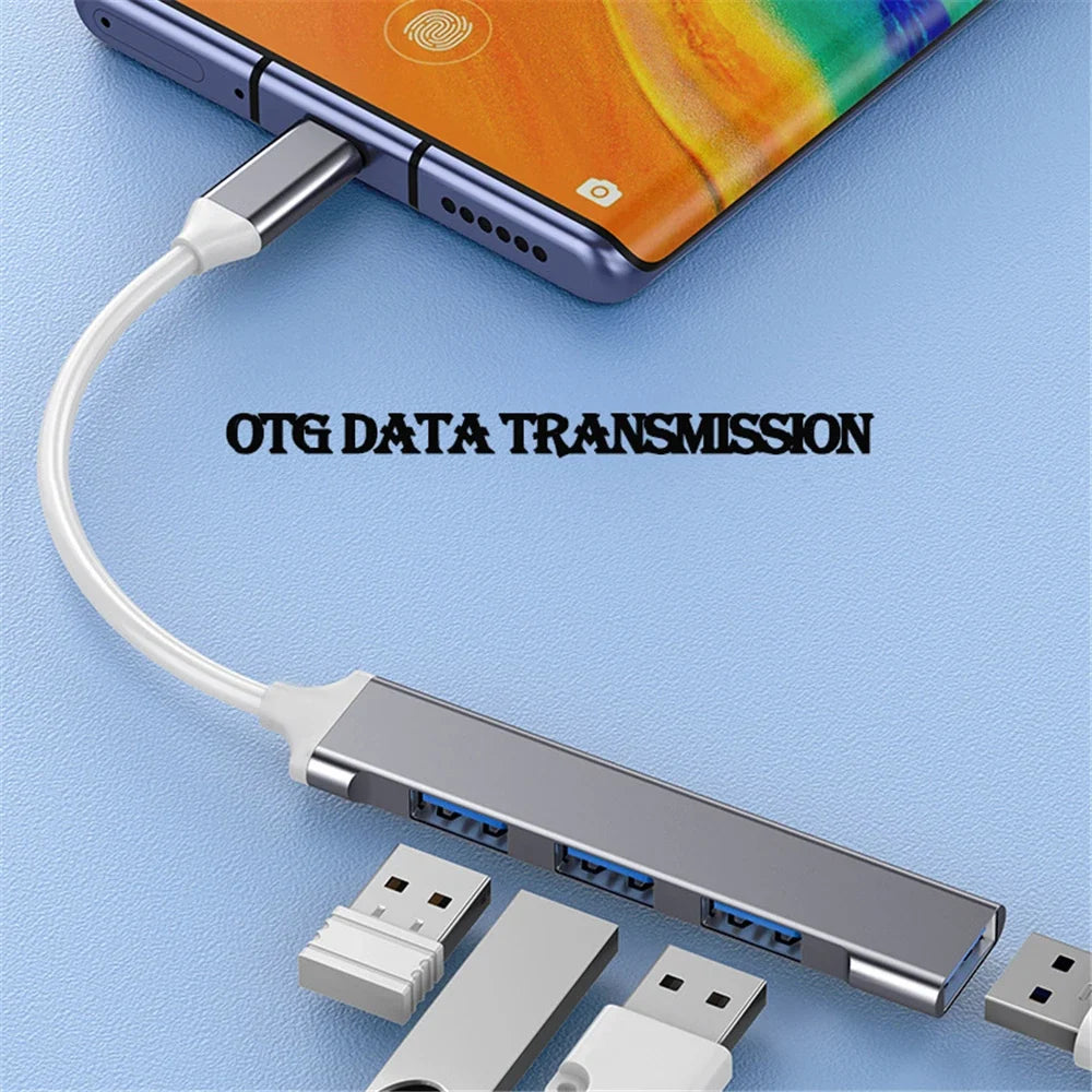 USB-C to 4-Port USB 3.0 Hub OTG Adapter | 5Gbps MacBook PC