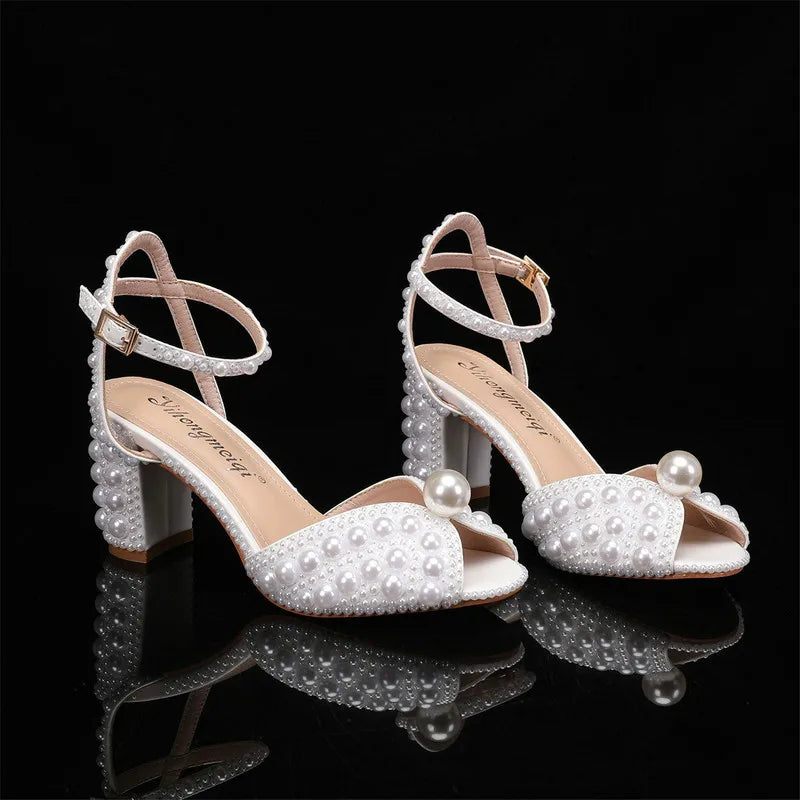 Women's Pearl High Heel Sandals – Luxury Wedding Bridal Shoes