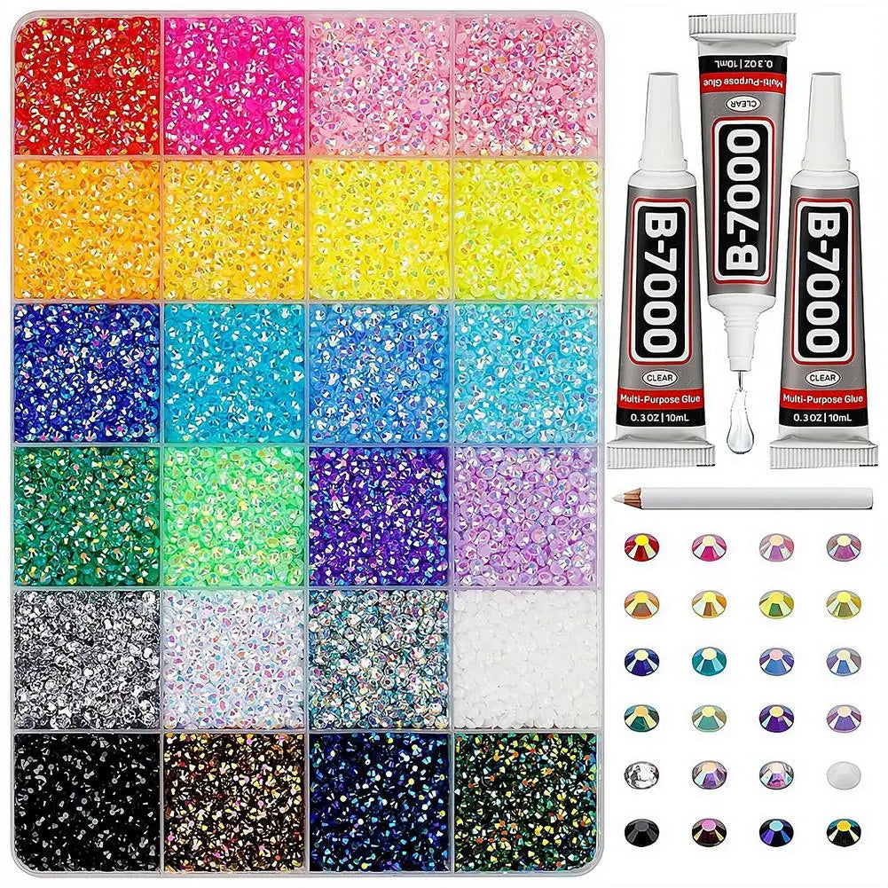 AB Resin Rhinestones 24-Grid Mixed Color Set | Nail Art DIY Kit