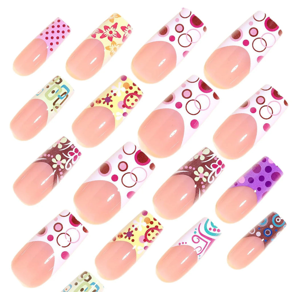 Press Nails French False Red-purple Polka Dot 3D Colorful Flowers