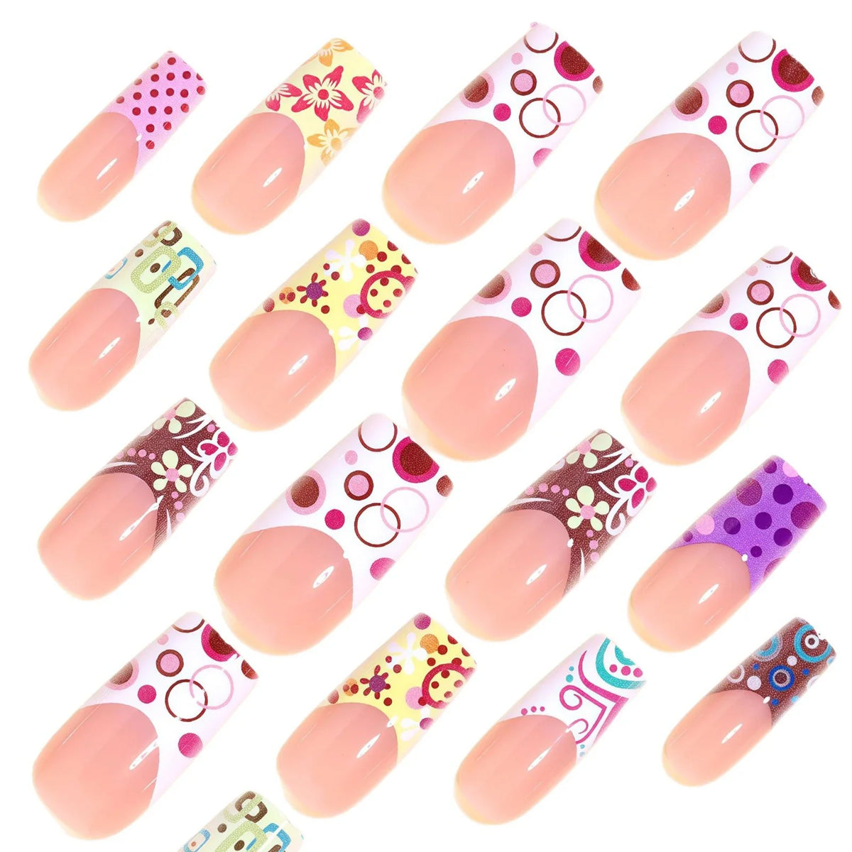 Press Nails French False Red-purple Polka Dot 3D Colorful Flowers