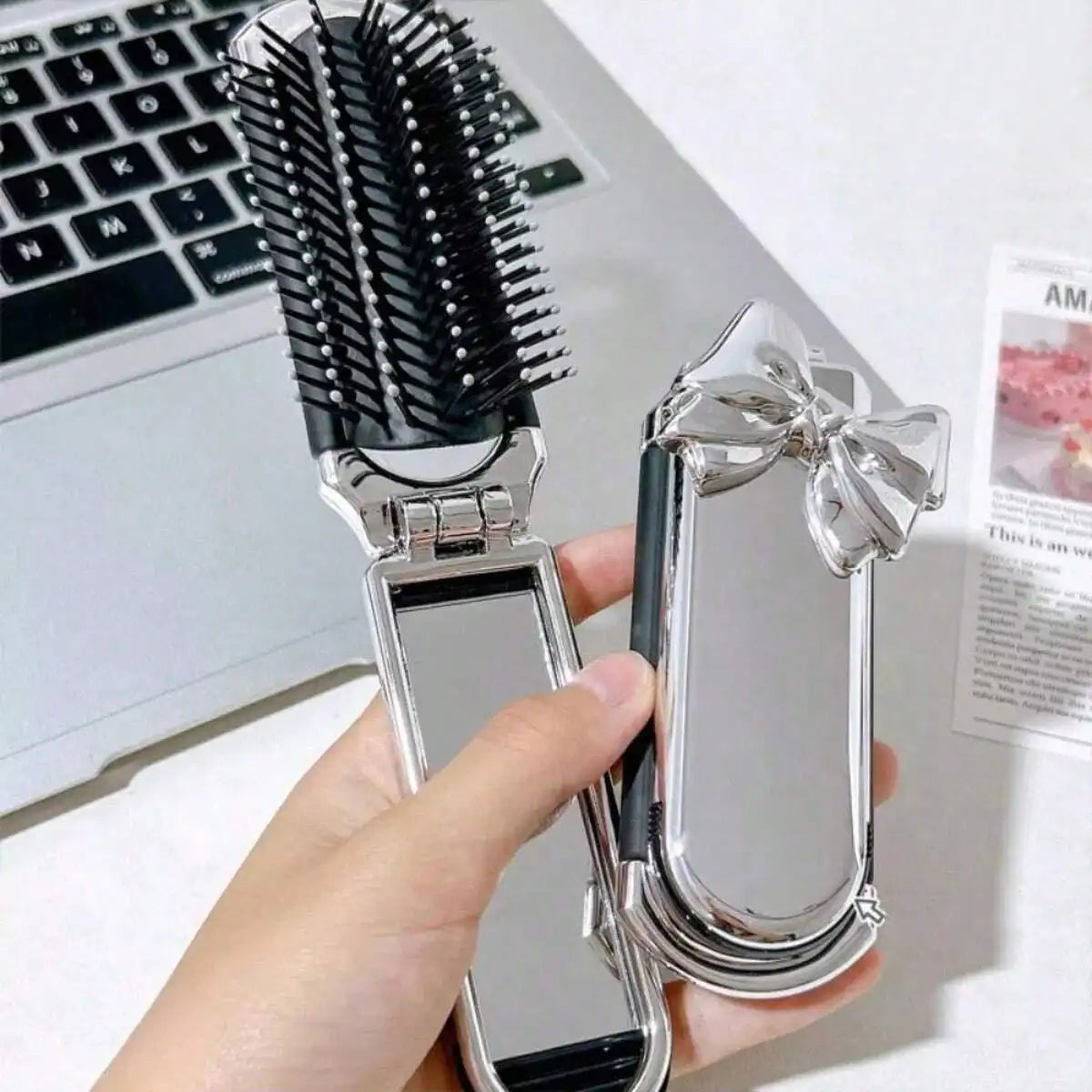 Portable Air Cushion Comb with Makeup Mirror | Travel Brush