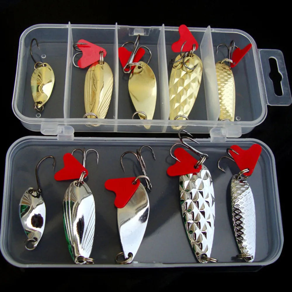 10-Piece Metal Jig Spoon Spinner Fishing Lure Set + Tackle Box