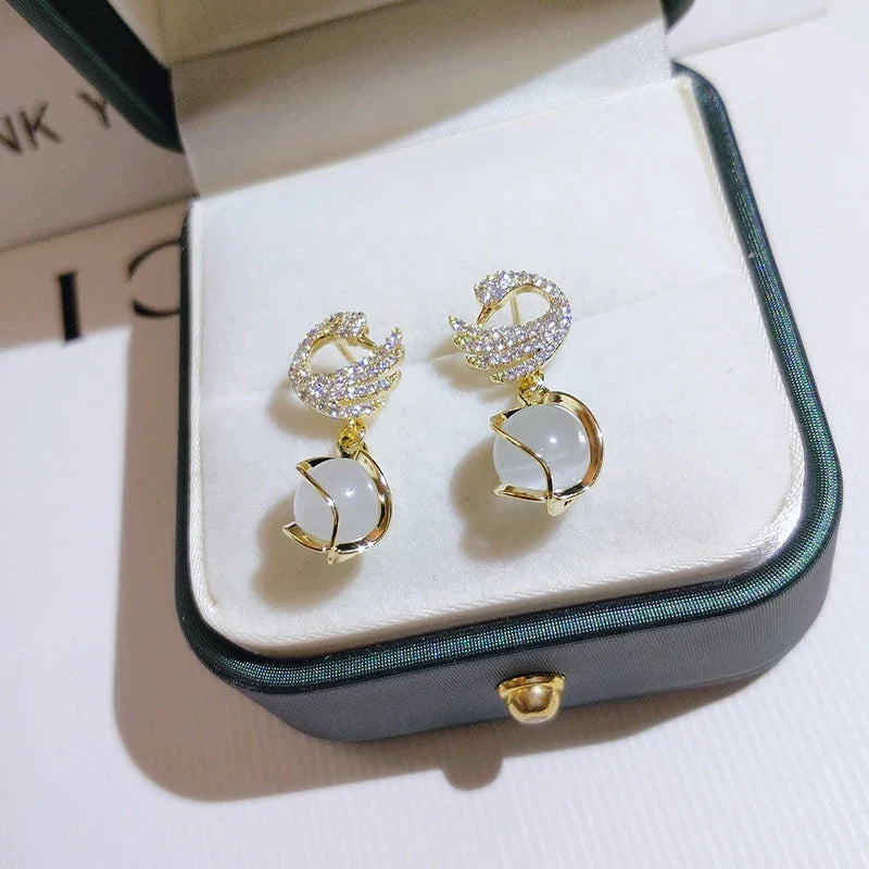 Crystal Swan Drop Earrings – Sparkling Women's Fashion Jewelry