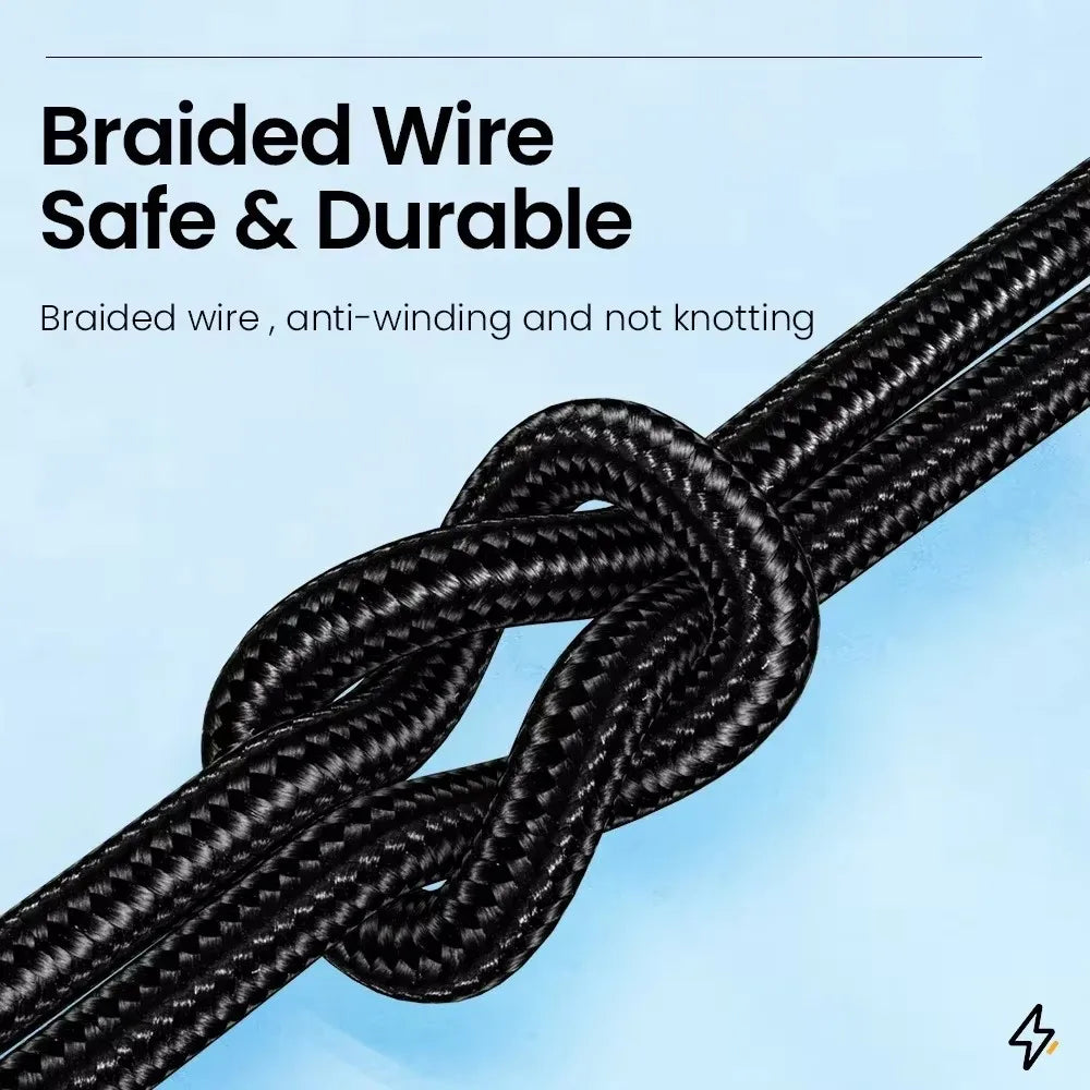 66W USB-A to USB-C Fast Charging Cable | 90° Nylon Braided
