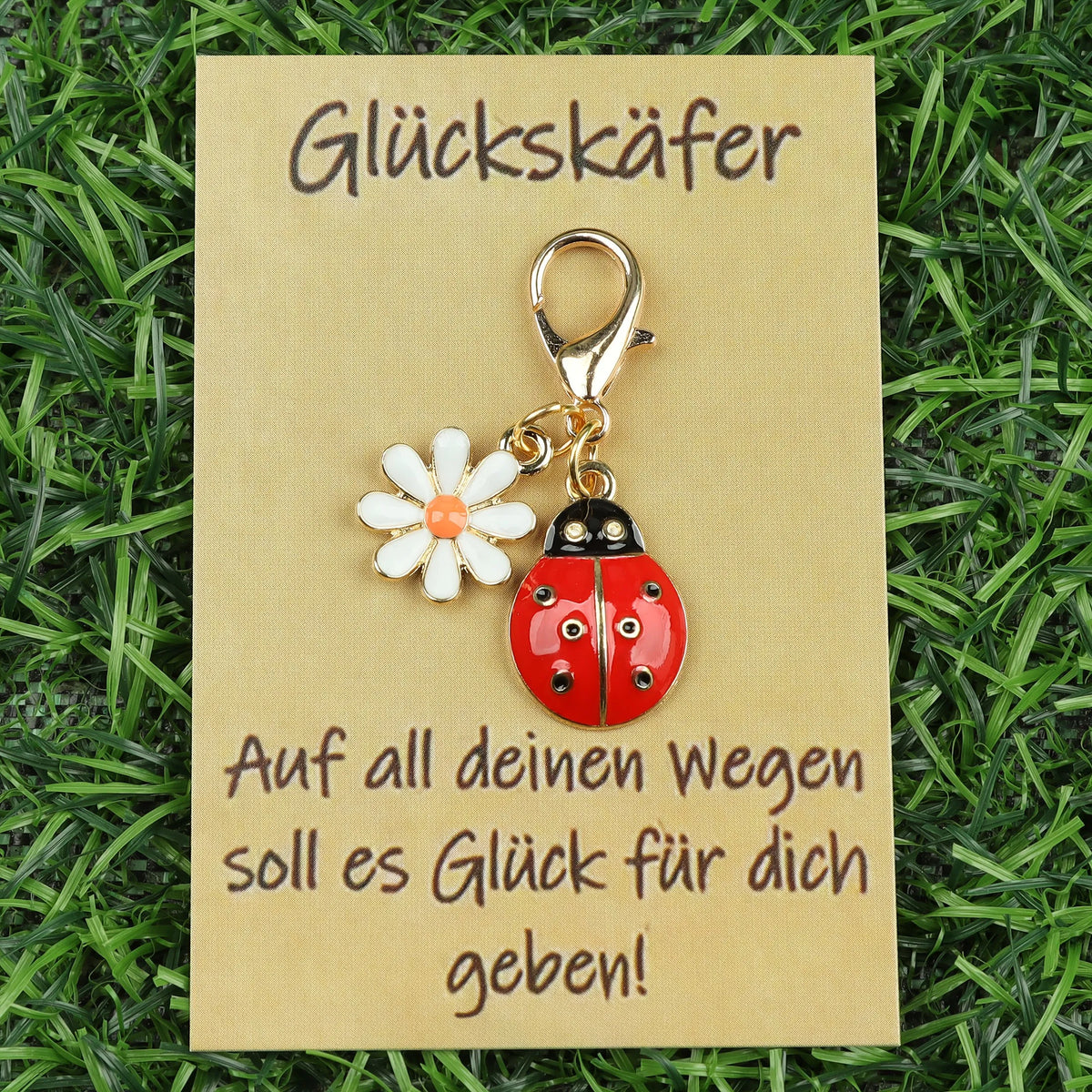 Lucky Ladybug Earrings, Keychain & German Blessing Card Gift Set