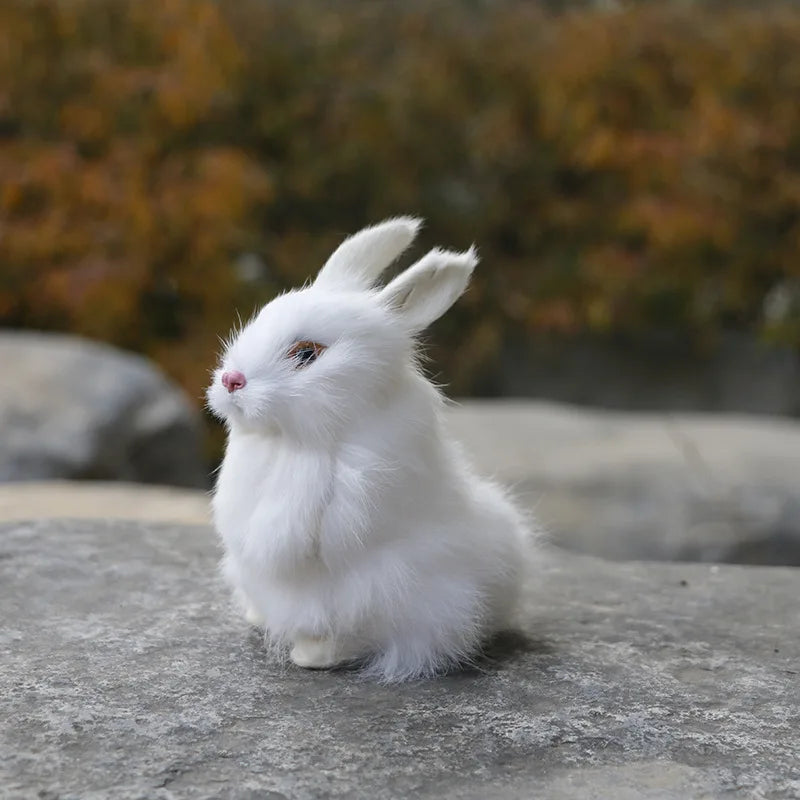 Lifelike Faux Fur Rabbit Figurine – Home & Office Décor