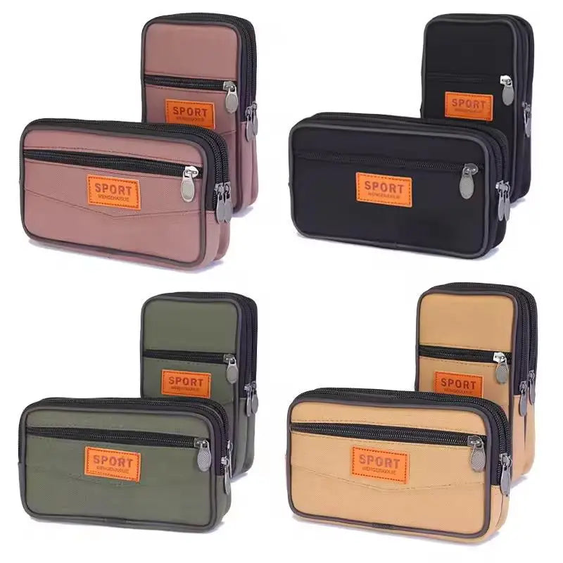 Men's Canvas Belt Phone Pouch – Double Layer Waist Bag