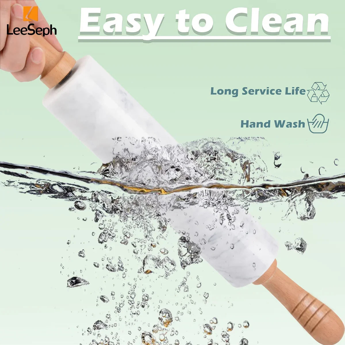 Leeseph Premium Marble Rolling Pin Wooden Handles Base Easy Clean