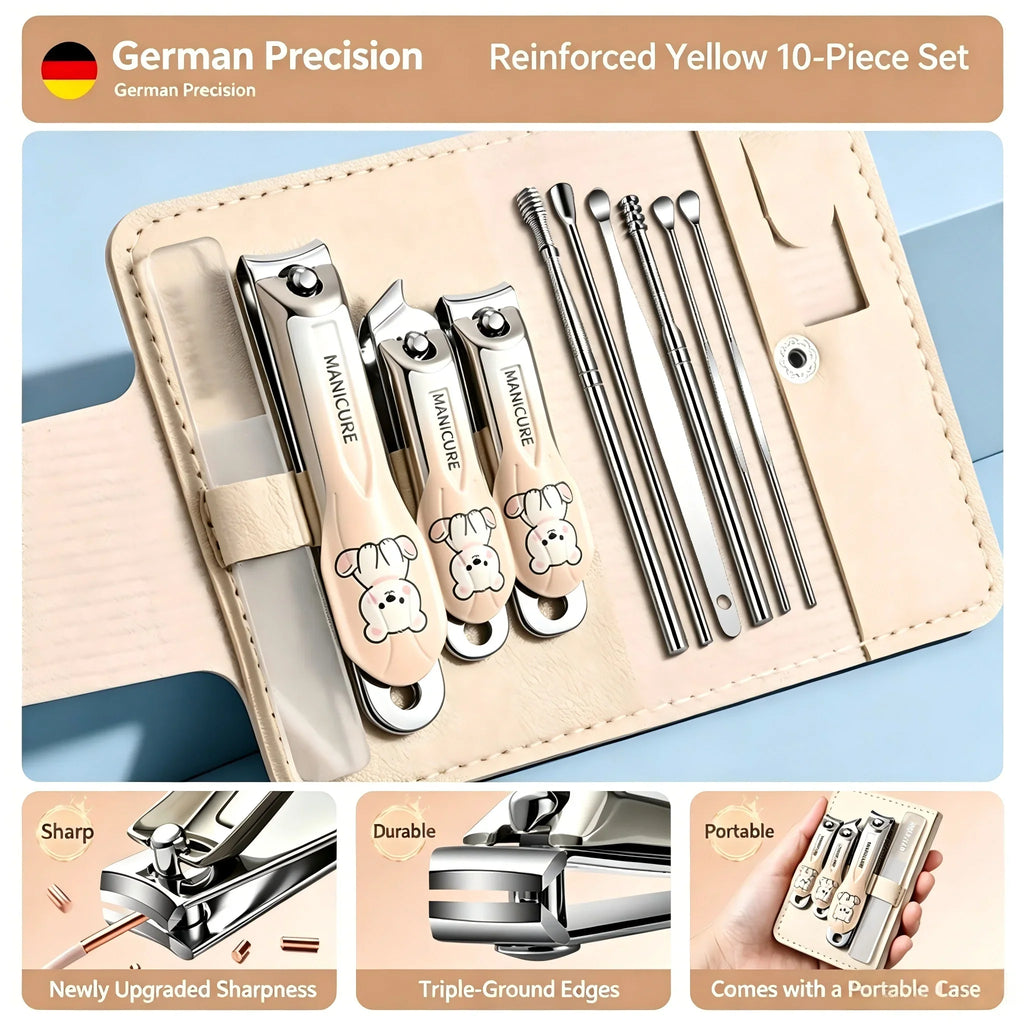 10-Piece Stainless Steel Manicure Kit – Nail Clippers & Tweezers