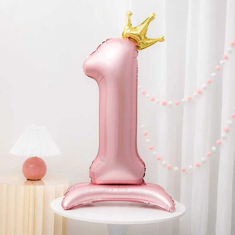 40-Inch Foil Number Balloon – Pink Crown Princess Party Decor