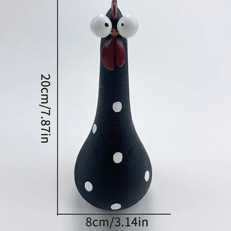 Quirky Big-Eyed Chicken Figurine – Polka Dot Resin Garden Statue