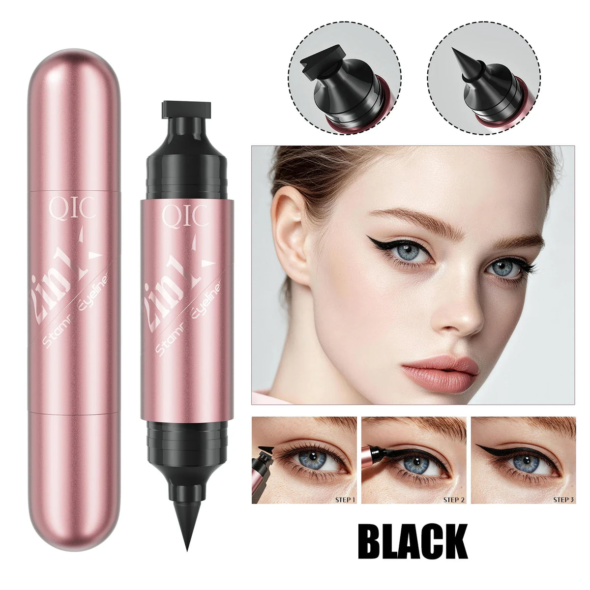 QIC 2-in-1 Stamp Eyeliner – Waterproof Quick-Dry Liquid Liner