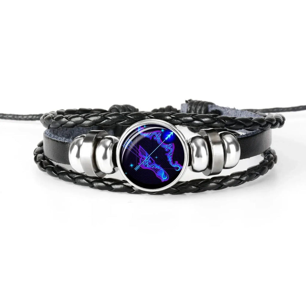 Zodiac Constellation Leather Bracelet – Glass Dome Charm Unisex
