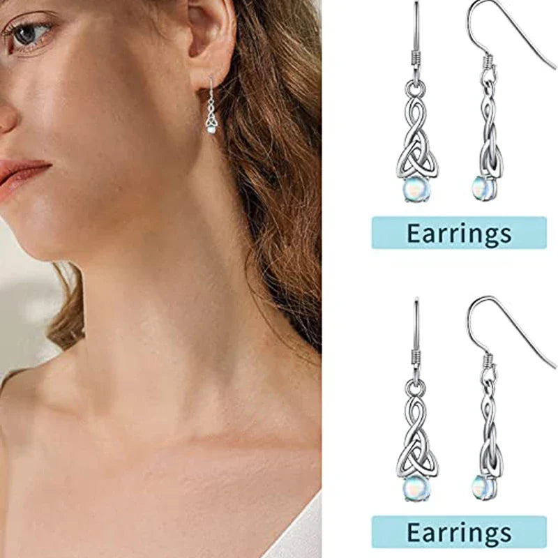 Huitan Celtic Knot Drop Earrings with Simulated Opal Stone