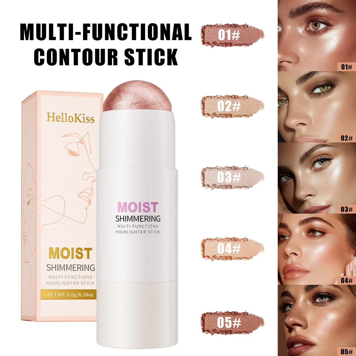 HelloKiss Highlighter Stick – Glassy Pink Ballet Face & Body