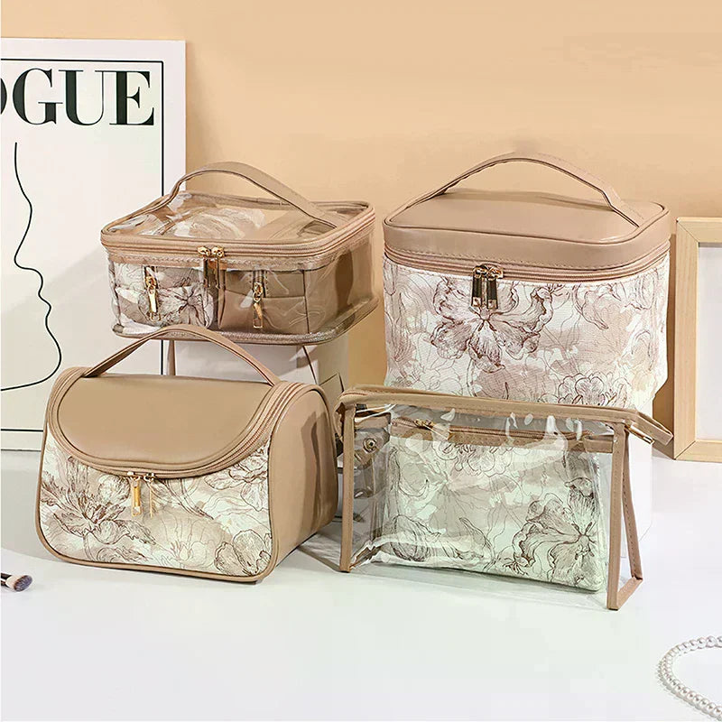 Floral Transparent Makeup Bag 3-Pack | Women's Travel Toiletry Set