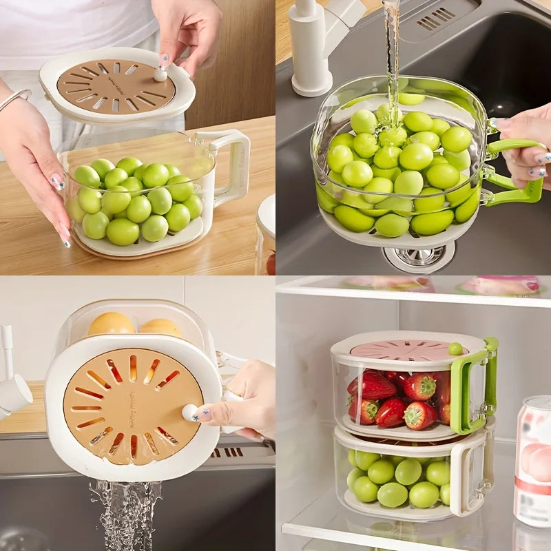 2-Layer Kitchen Colander & Fruit Strainer Bowl with Lid
