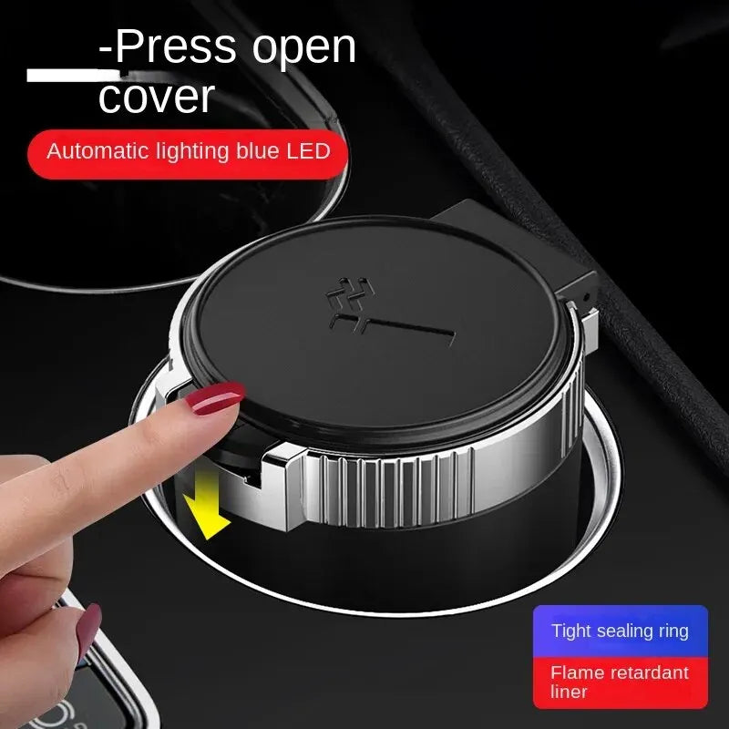 Car & Home Ashtray with Lid & Blue LED Light | ABS + Metal