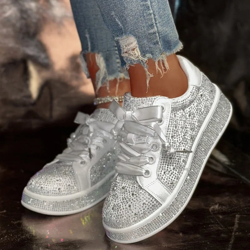 UXST Women's Rhinestone Platform Sneakers | Luxury Casual Shoes
