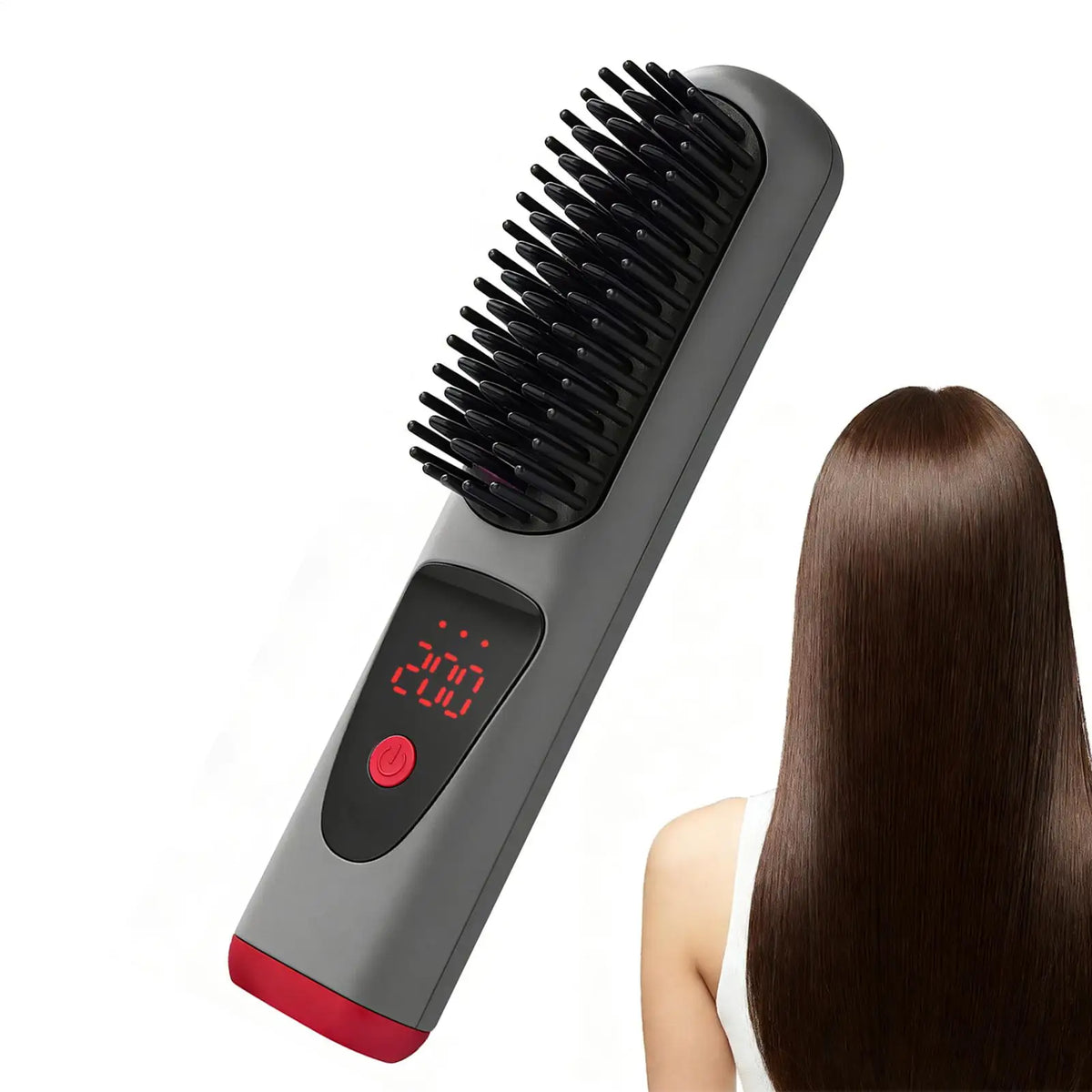 Cordless Ceramic Hair Straightener Brush – 4 Heat Levels & LED