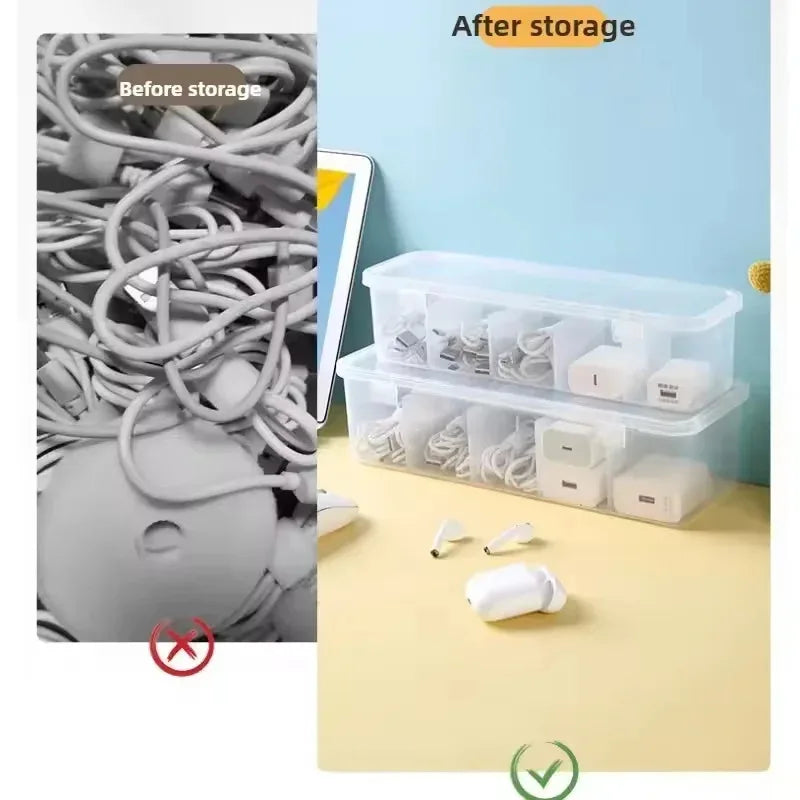 Transparent Cable Storage Box Compartment Organizer Lid Dust-proof