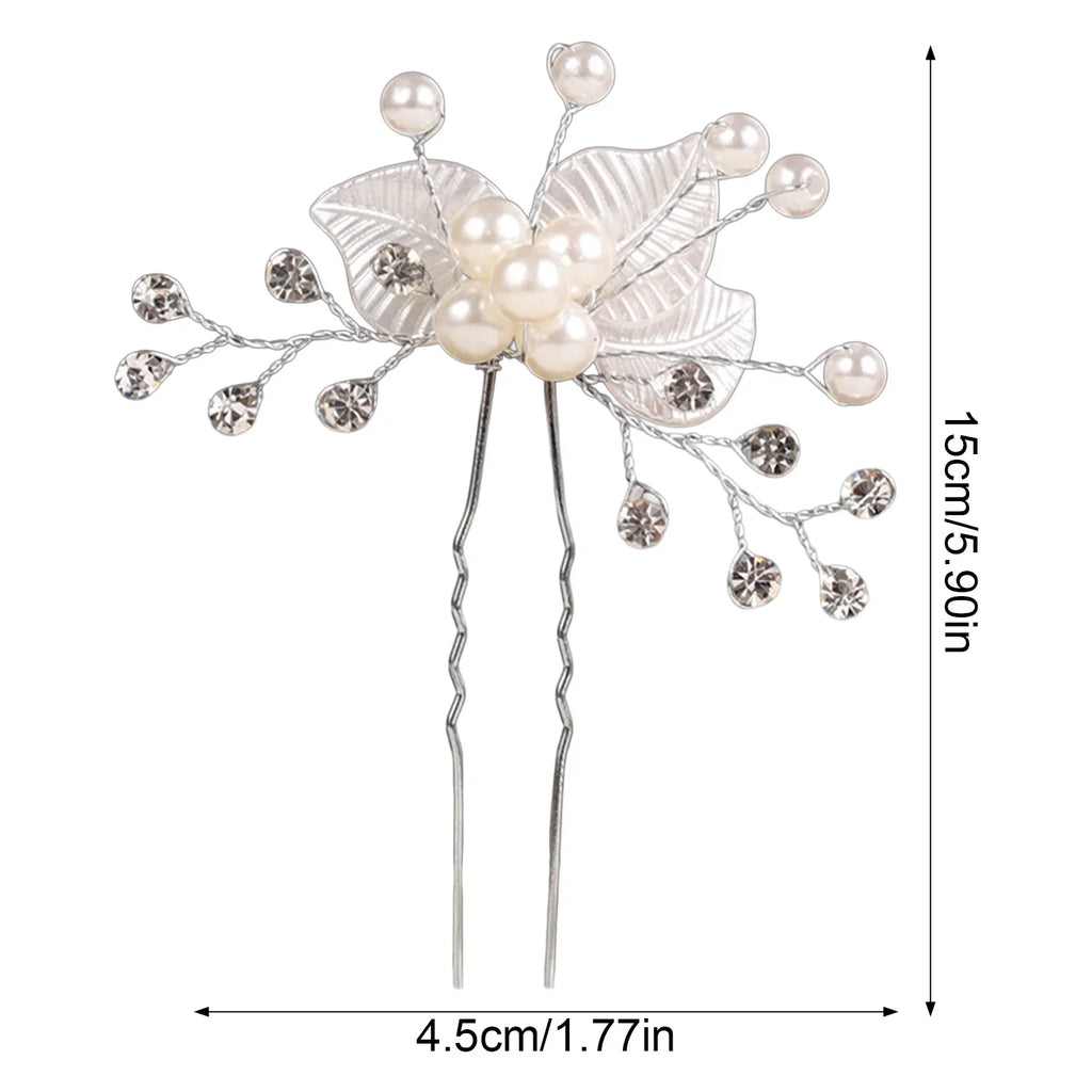 Bridal Pearl Rhinestone Flower Hairpin | White Wedding Hair Clip