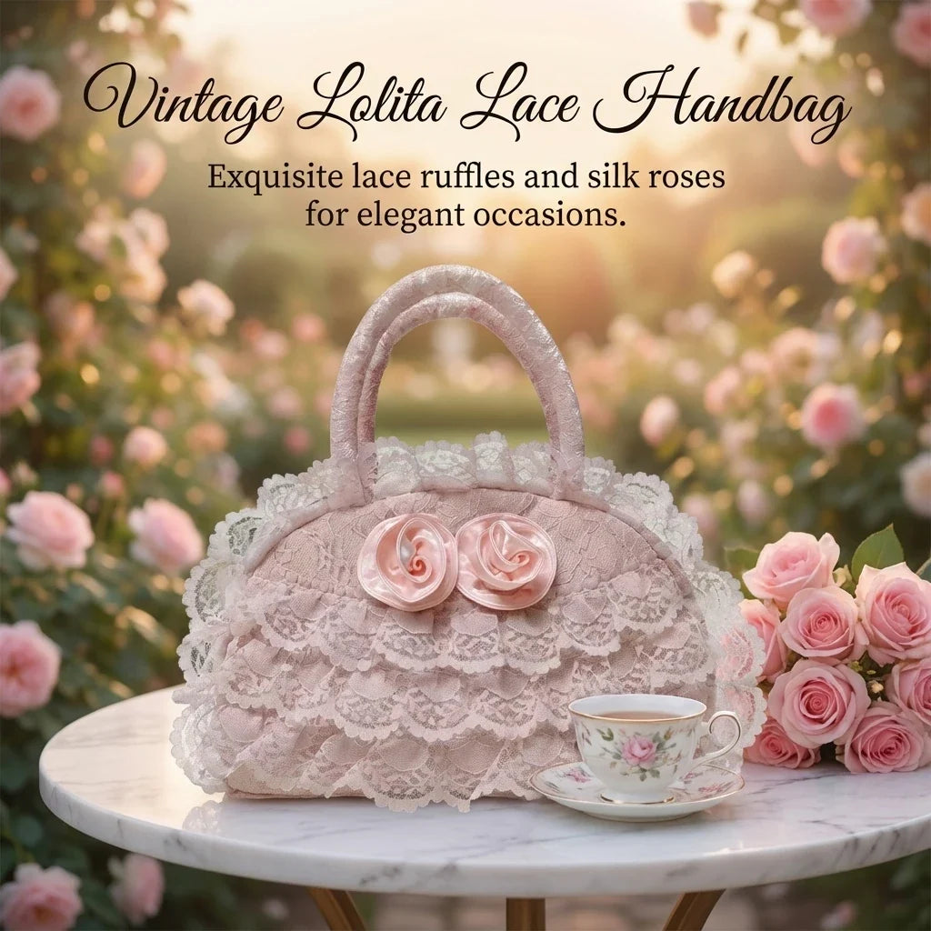 Women's Retro Vintage Handbag with Lace Ruffle Trim