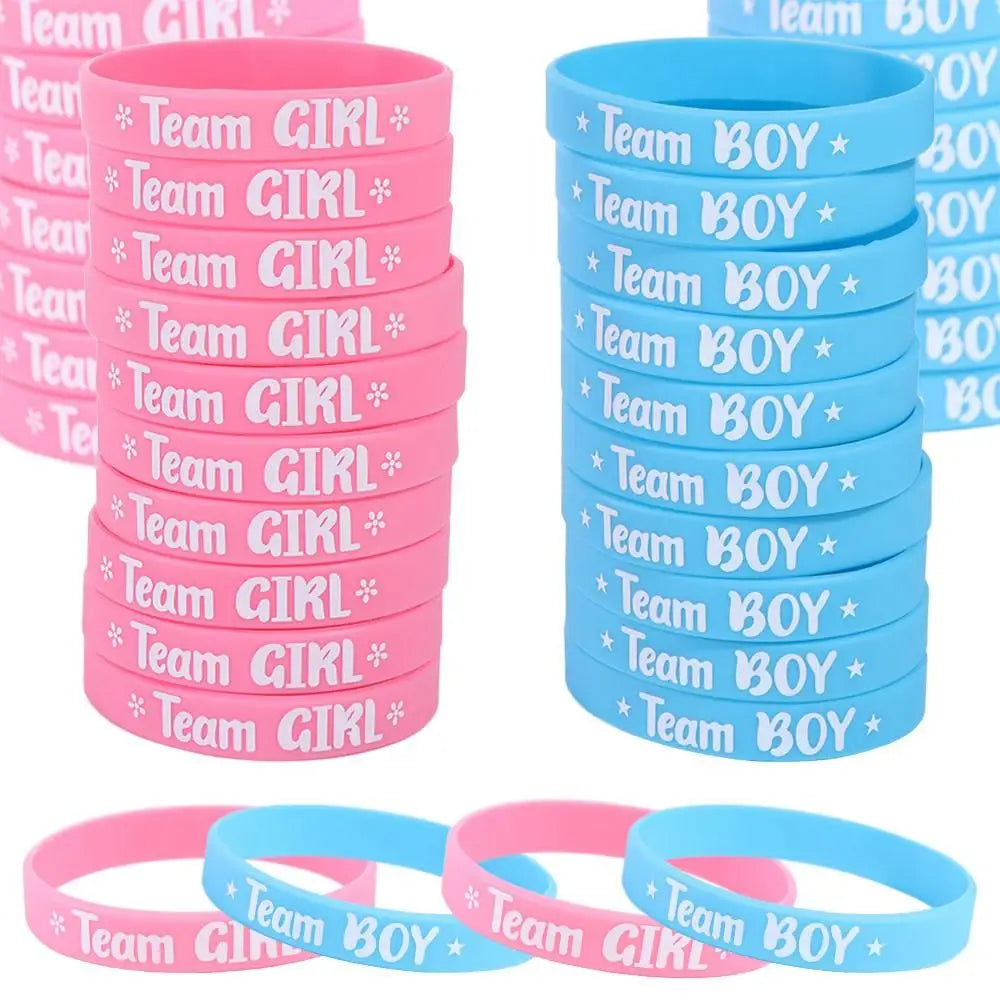 20pcs Gender Reveal Bracelets – Pink & Blue Silicone Wristbands