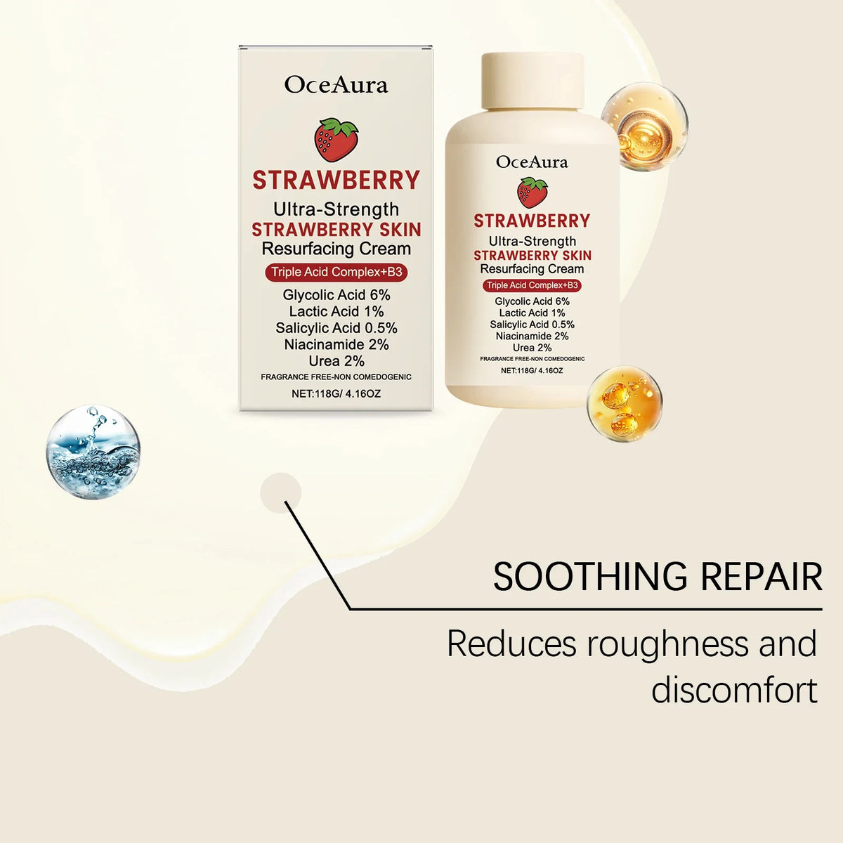 OceAura Strawberry Body Cream – Niacinamide & Salicylic Acid
