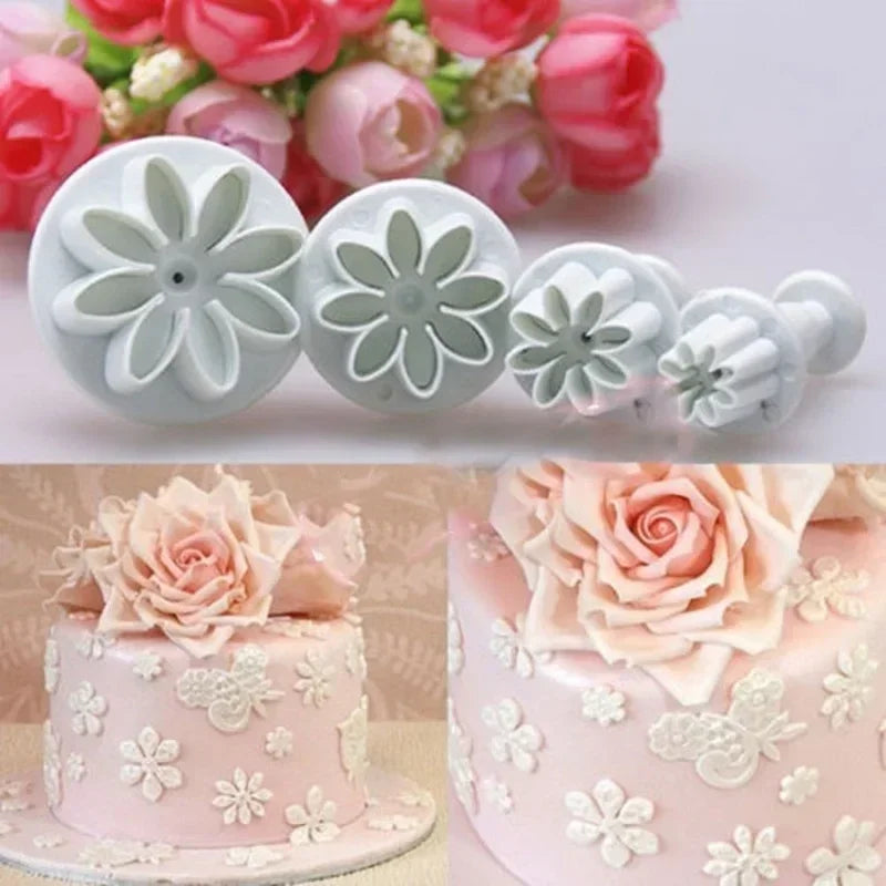 4-Piece Daisy Sunflower Plunger Cookie Cutter Fondant Mould Set