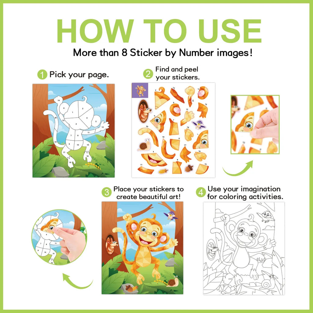 Bview Art Kids DIY Sticker Book Cartoon Animals Dinosaurs Ocean World