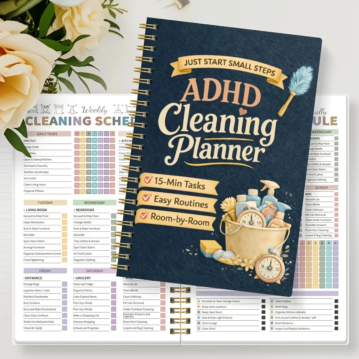 Spiral-Bound Cleaning Planner – Color-Coded Home & Office Schedule
