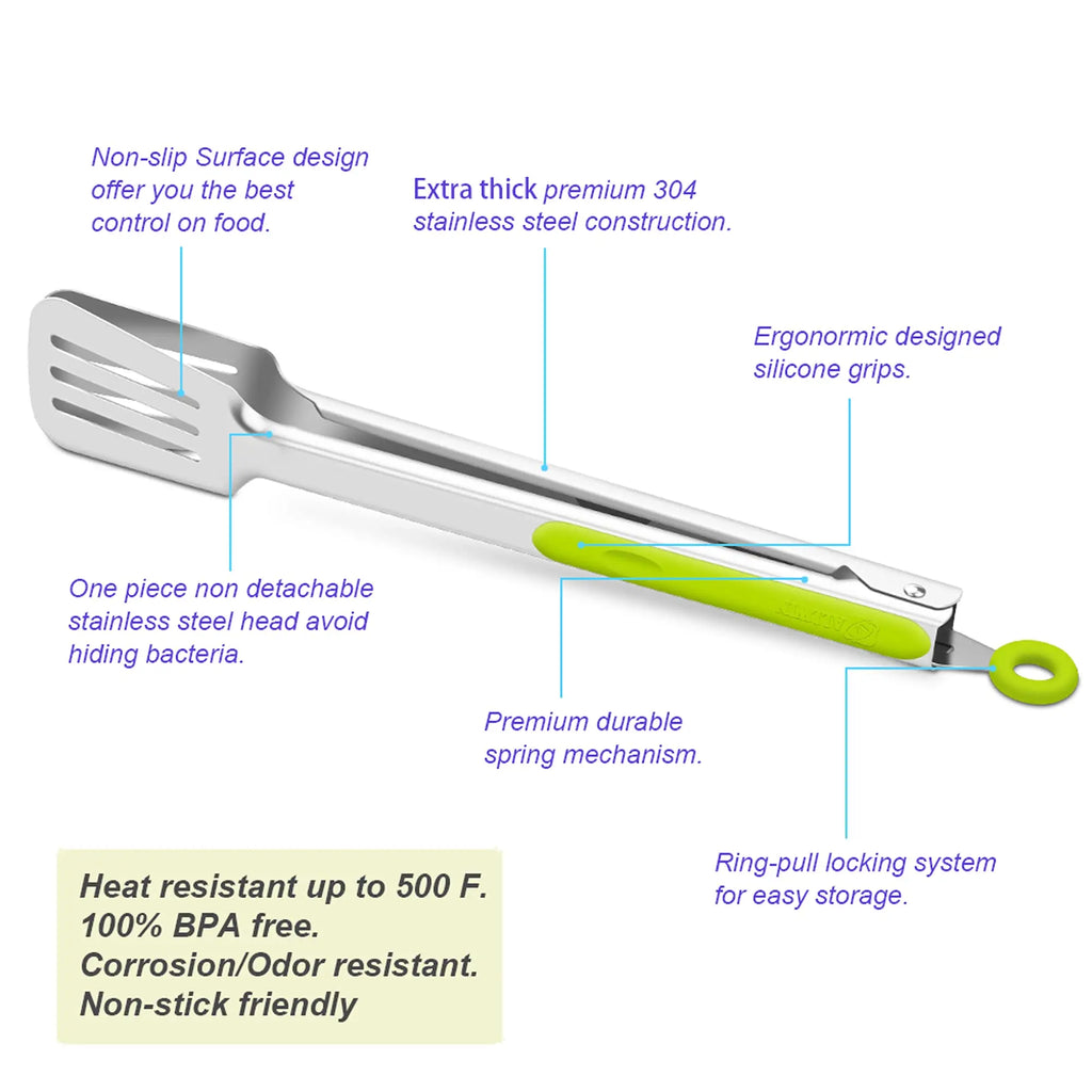 Damascus Stainless Steel Kitchen Tongs – Silicone Anti-Slip Clamps