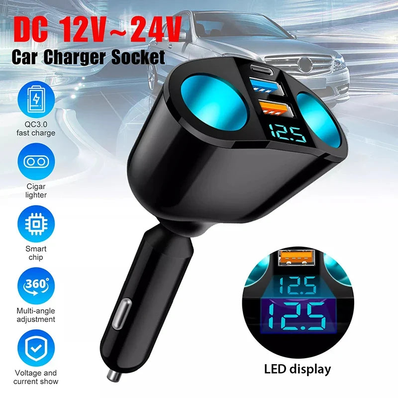Dual-Port Car Charger Digital Display – QC3.0 & 2.4A 20W