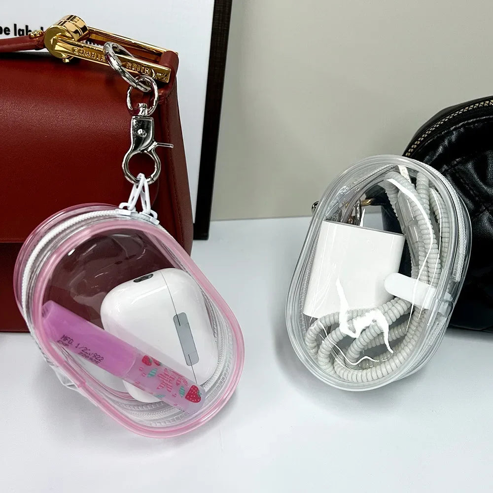 Portable Mini Clear Zipper Storage Bag Keychain Cartoon Doll Children