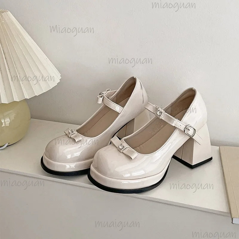 Women's Mary Jane Pumps – Butterfly-Knot Thick Block Heel