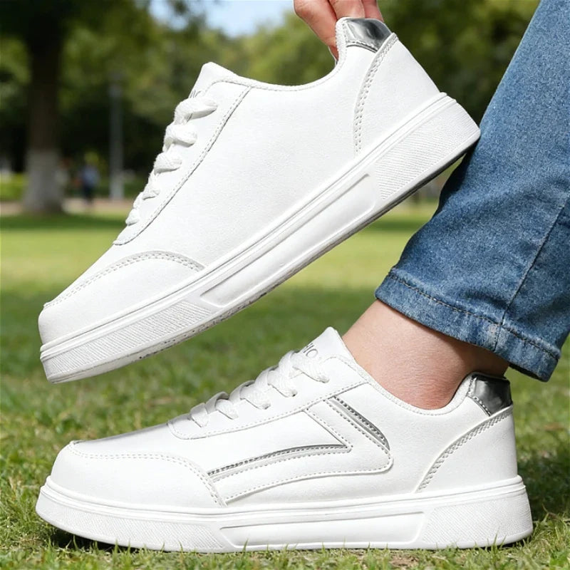 Women's All Black Lace-Up Leather Sneakers | Lightweight Work Shoes
