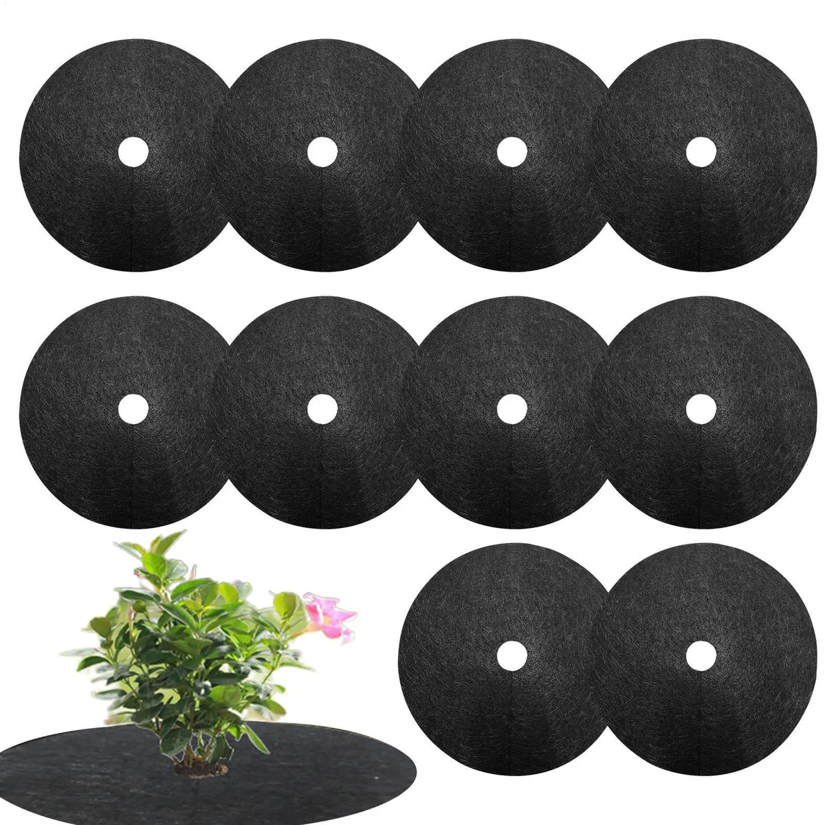 10-Pack Non-Woven Tree Mulch Rings | Weed Barrier Mats