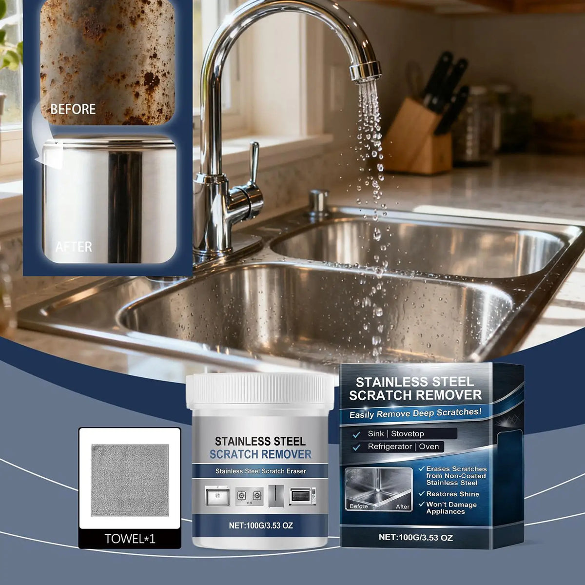 Stainless Steel Polish & Rust Remover Paste 100g | Sink Cleaner