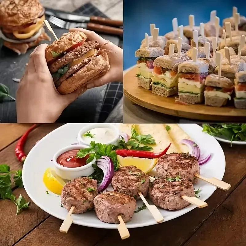 100 Bamboo Skewers – Paddle Picks for BBQ, Cocktails & Appetizers